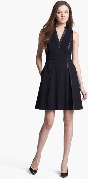 Rebecca Taylor Knit Leather Aline Dress in Black | Lyst