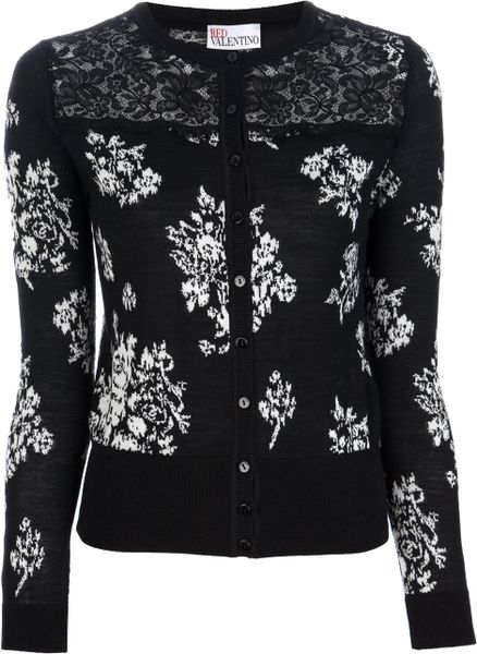 Red Valentino Lace Detail Floral Cardigan in Black (floral) | Lyst