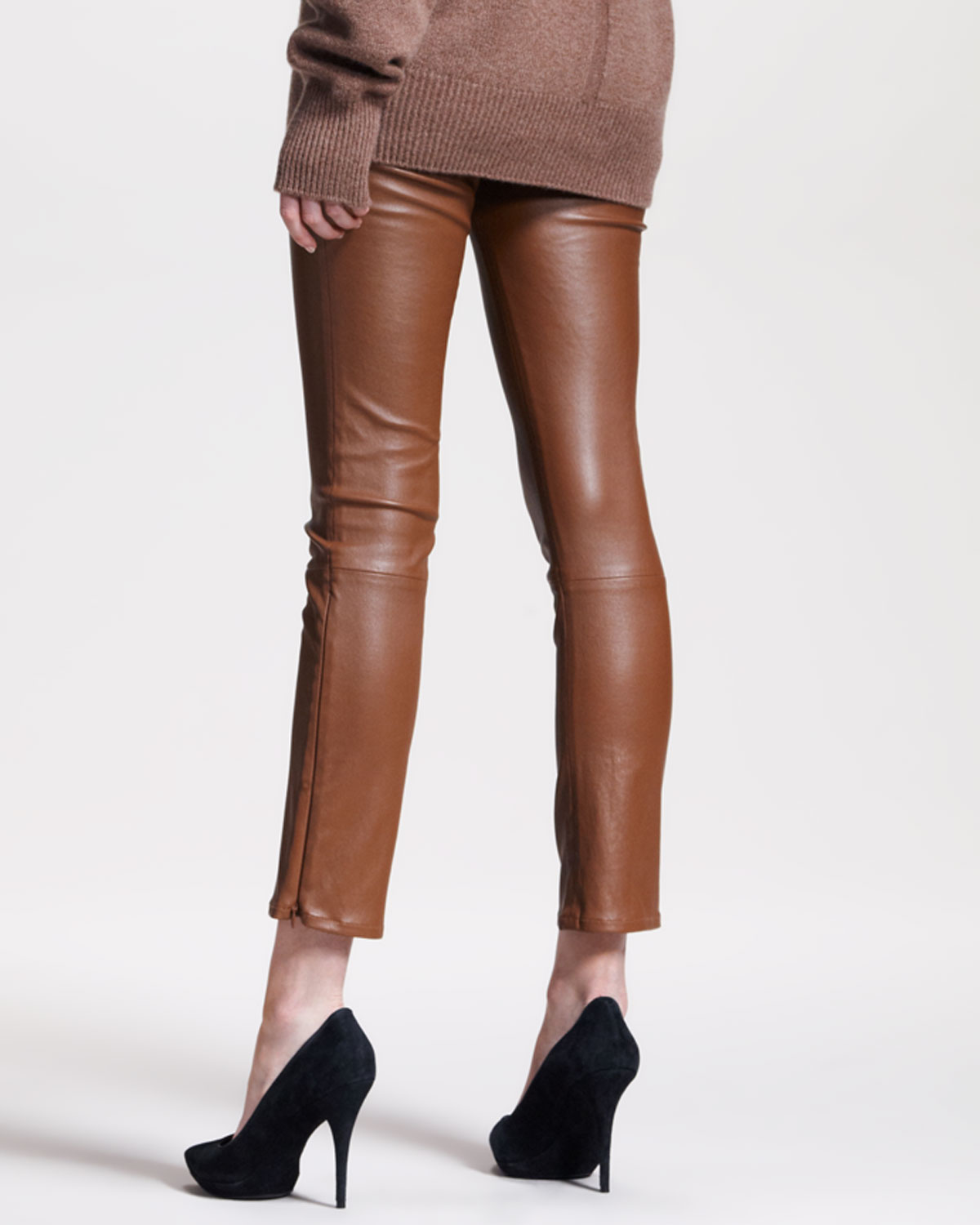The Row Flared Leather Leggings in Brown - Lyst