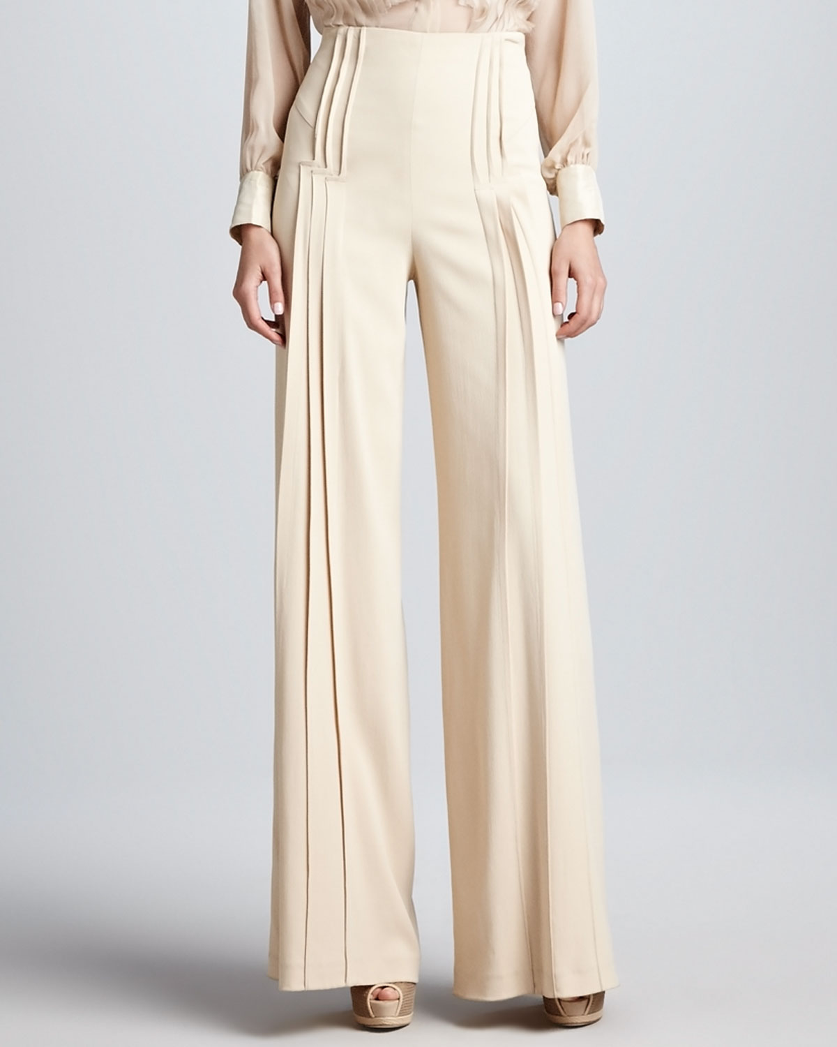 Lyst - Zac Posen Pleated Wideleg Pants Beige in Natural