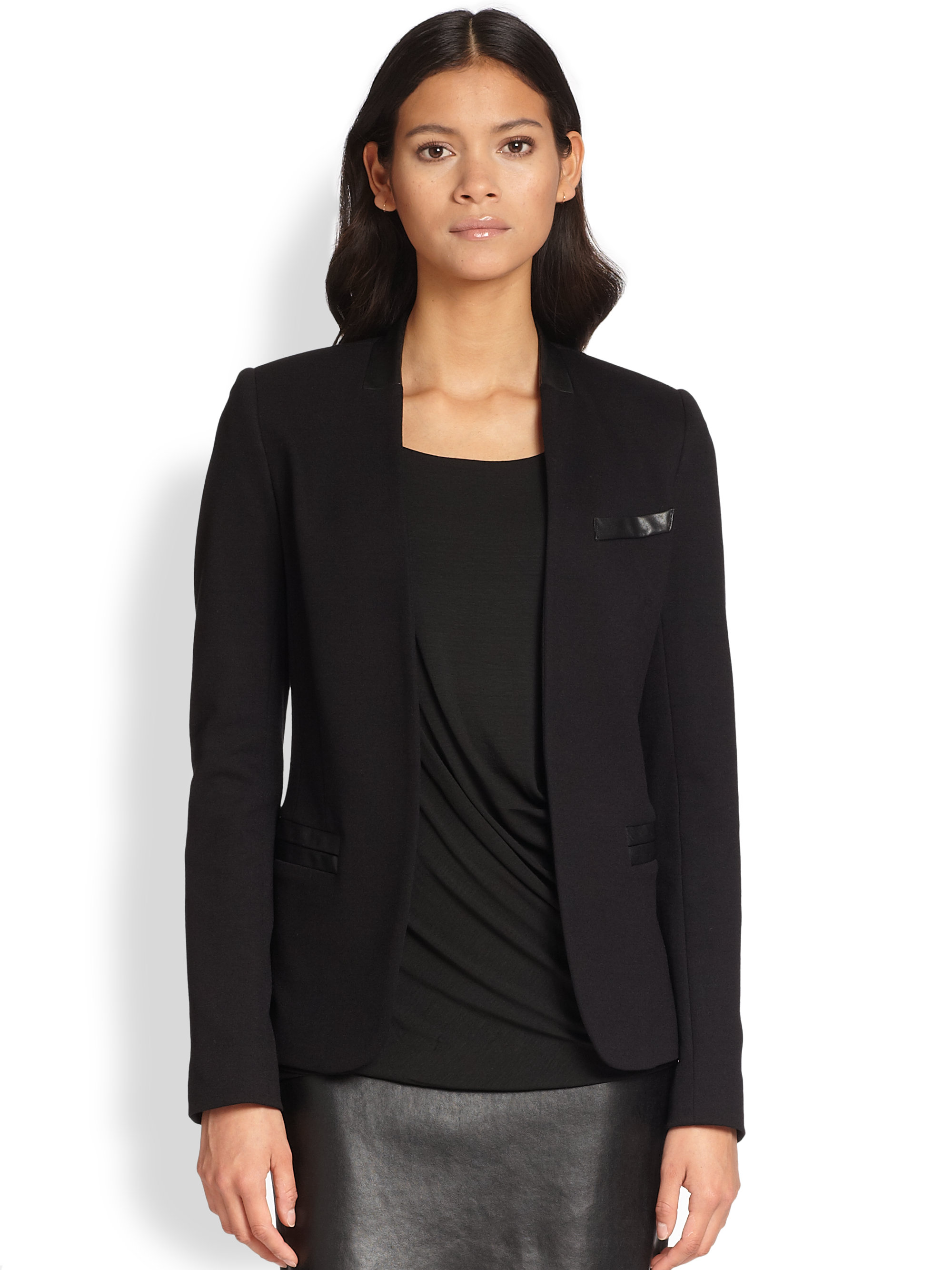 Lyst - Bailey 44 Chasis Faux Leather Trimmed Stretch Knit Tuxedo Jacket ...