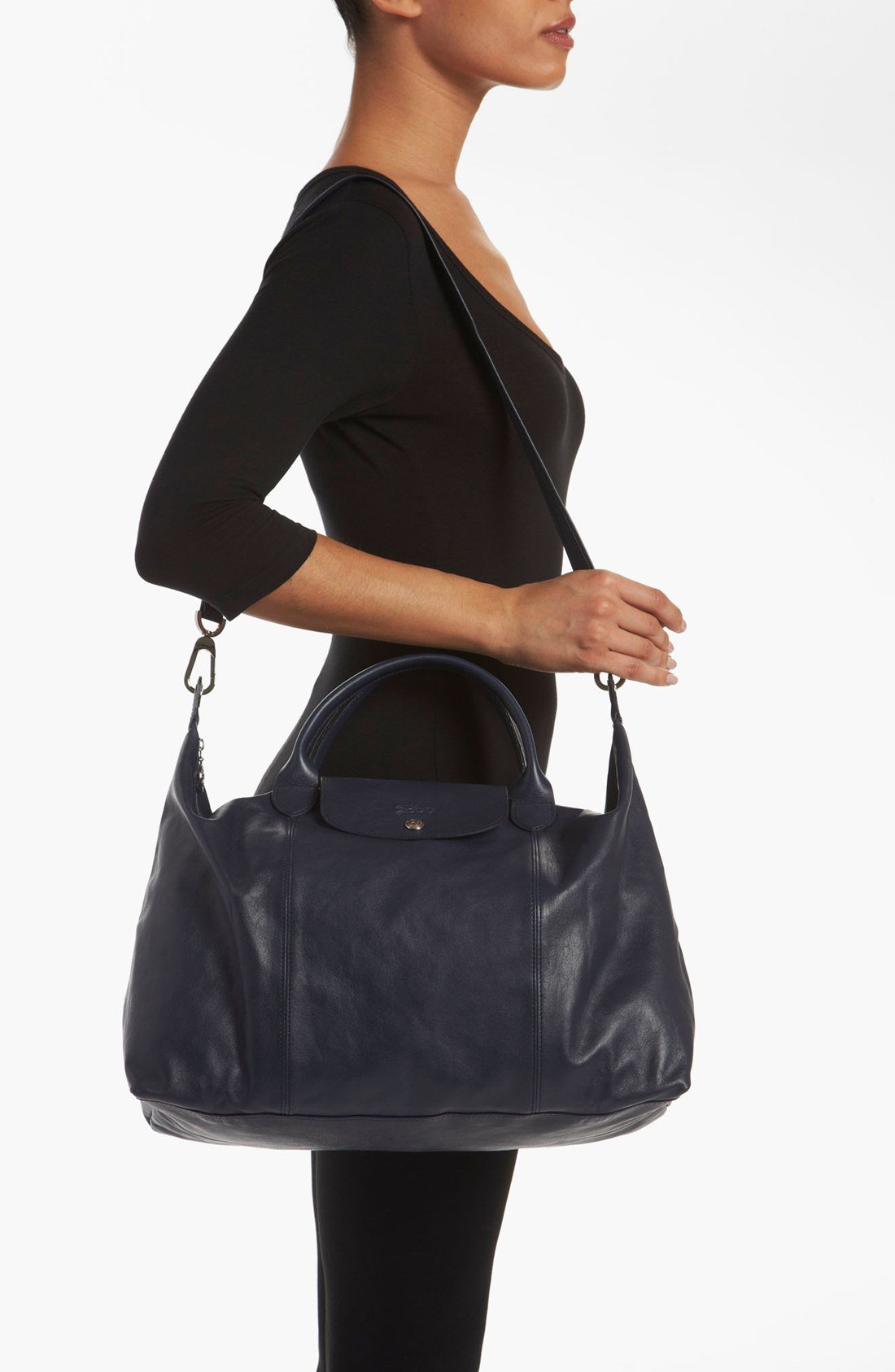 Longchamp Le Pliage Cuir Leather Handbag in Black | Lyst