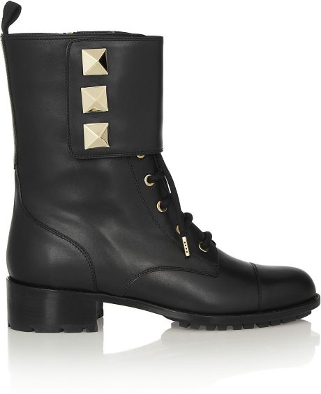 Valentino Studded Leather Army Boots in Black | Lyst