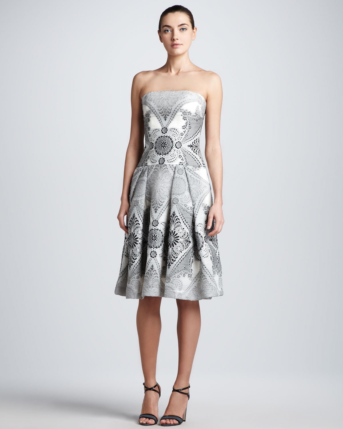 Lyst Carolina Herrera Strapless Baroque Damask Dress Black/ivory in Black