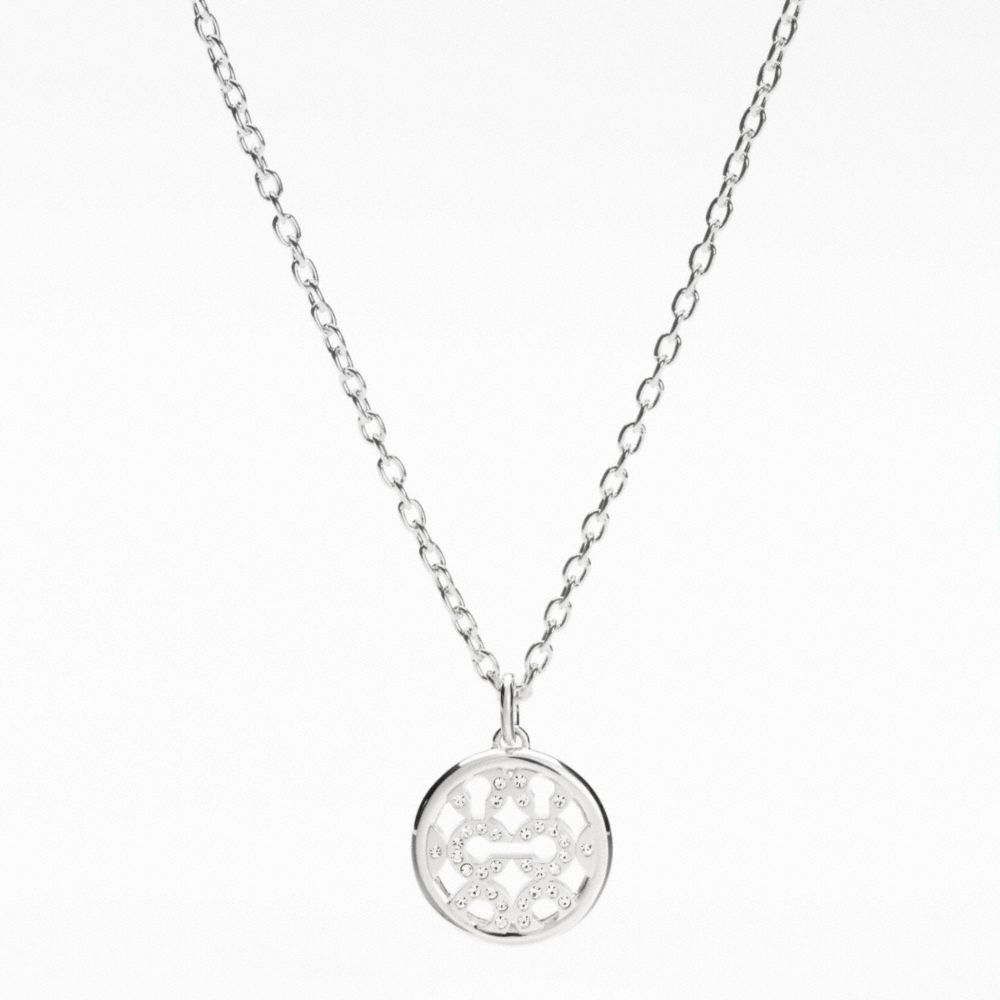 Lyst - Coach Sterling Pave Op Art Disc Necklace in Metallic