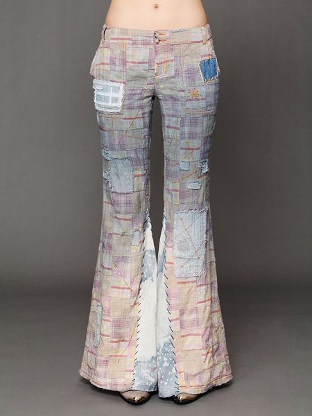 Free People Patchwork Plaid Flares in Multicolor (Denim Patch Plaid) | Lyst