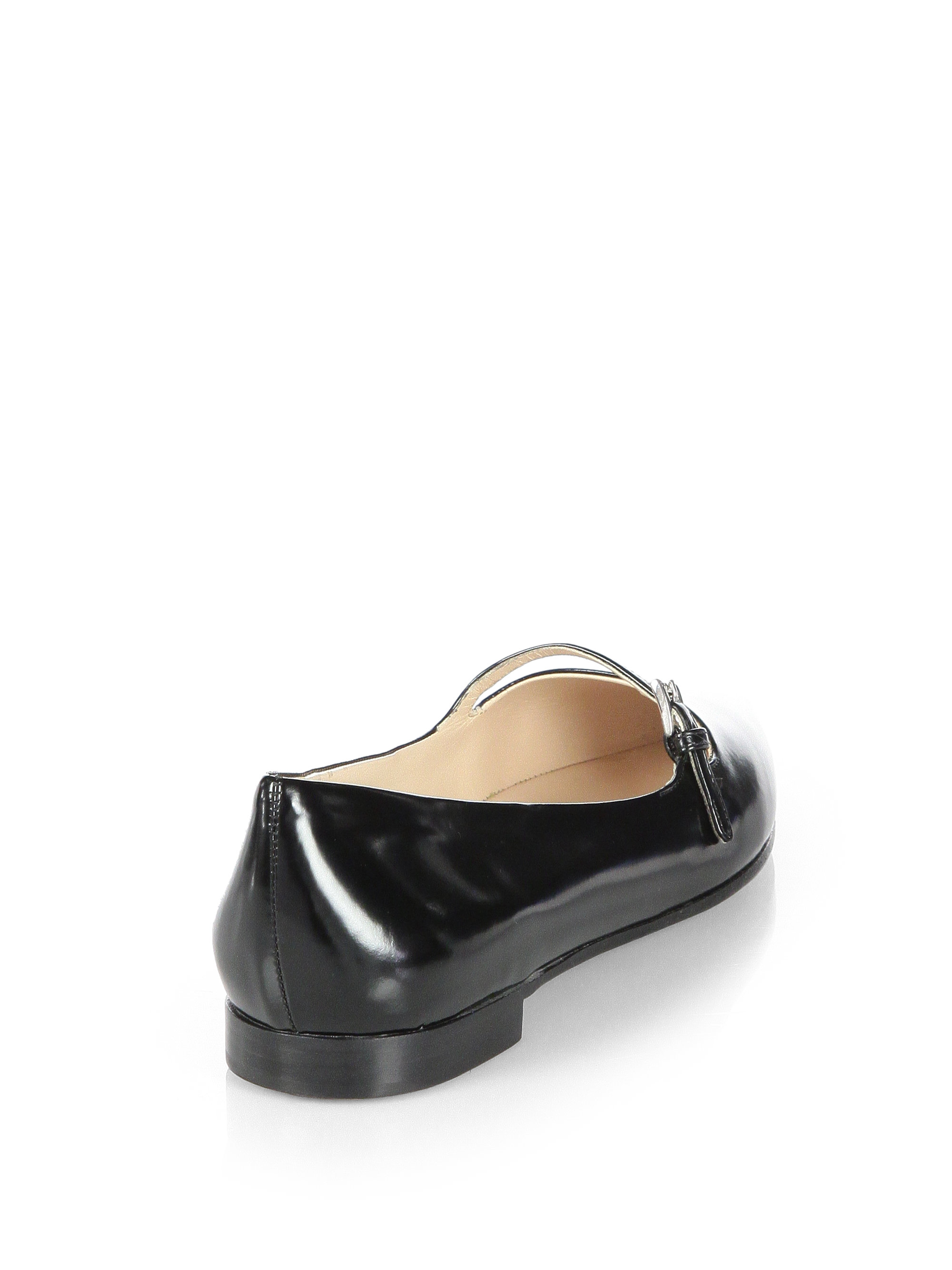 Prada Polished Leather Mary Jane Flats In Black Lyst