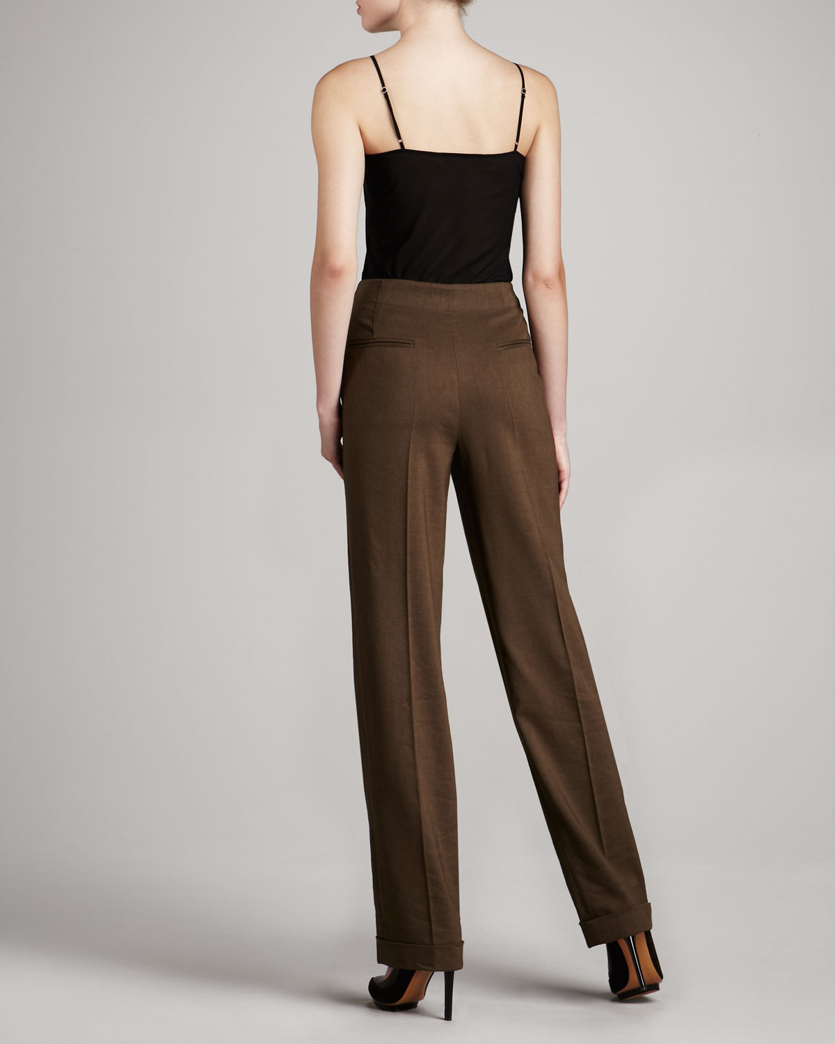 Lyst - Donna Karan Wide Leg Linen Blend Trousers in Brown