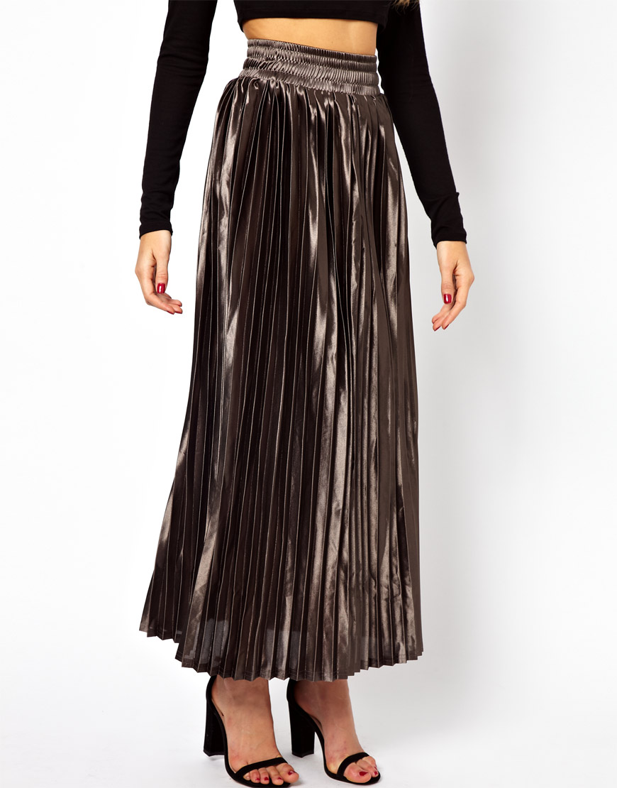 Glamorous Pleated Metallic Maxi Skirt in Metallic | Lyst