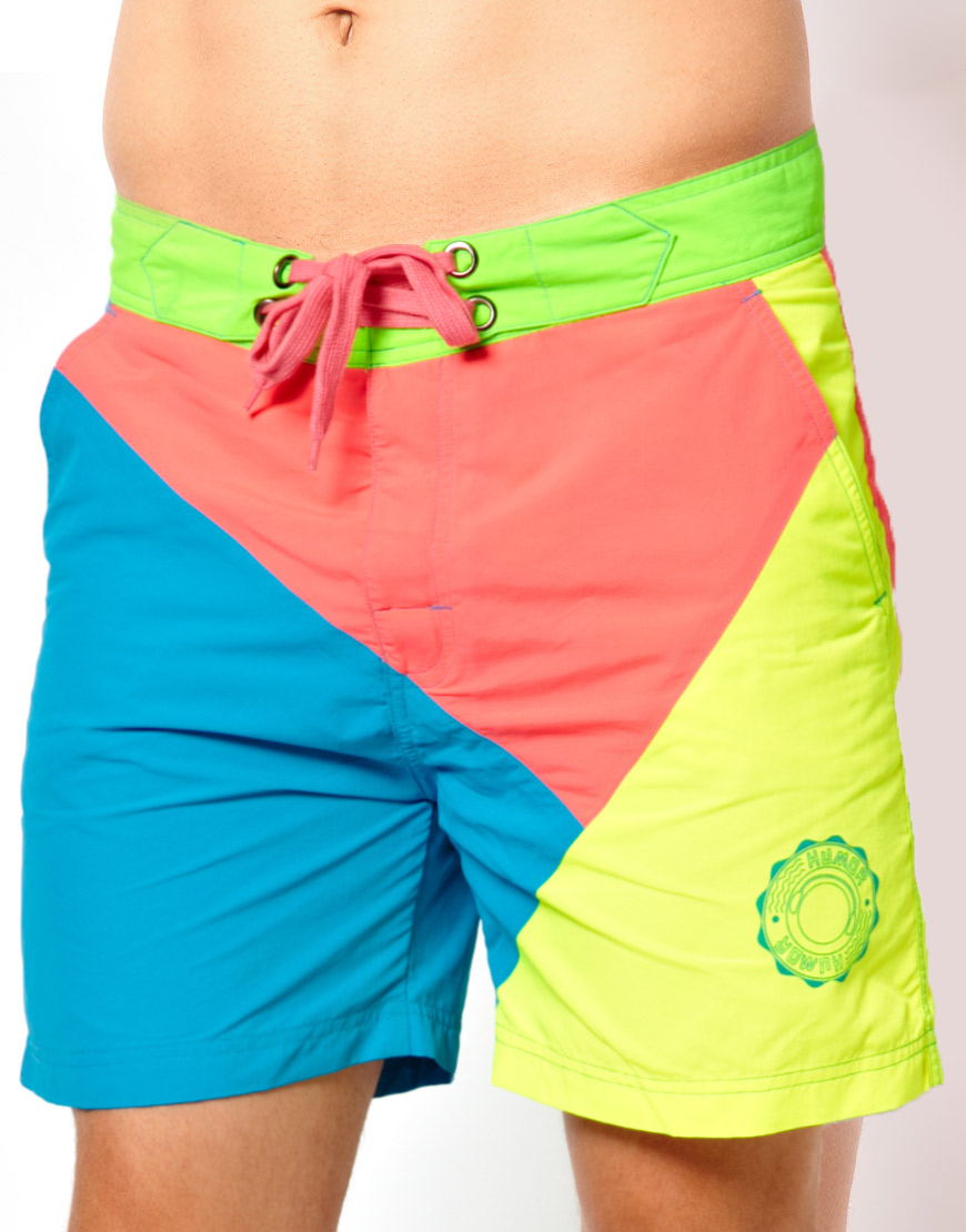 Asos Humor Swift Neon Swim Shorts in Multicolor for Men (Blue)