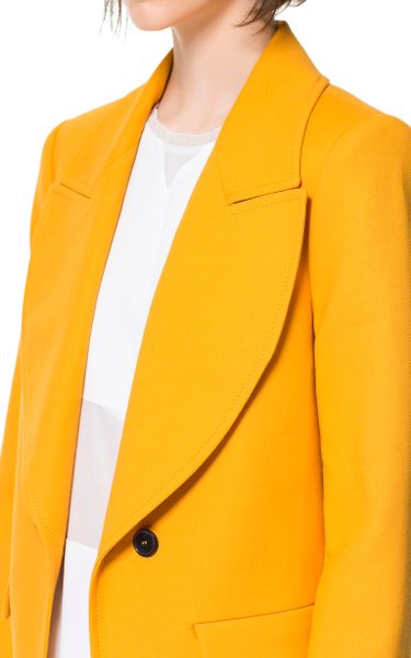Zara Double Breasted Cotton Blazer in Yellow (Tangerine) | Lyst