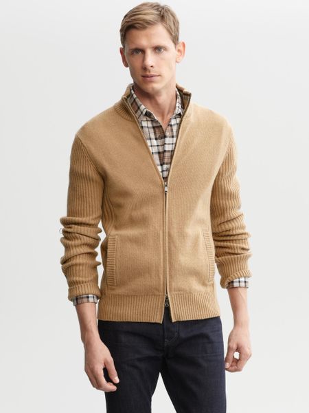 Banana Republic Extra Fine Merino Wool Rib Knit Sweater Jacket in Brown ...