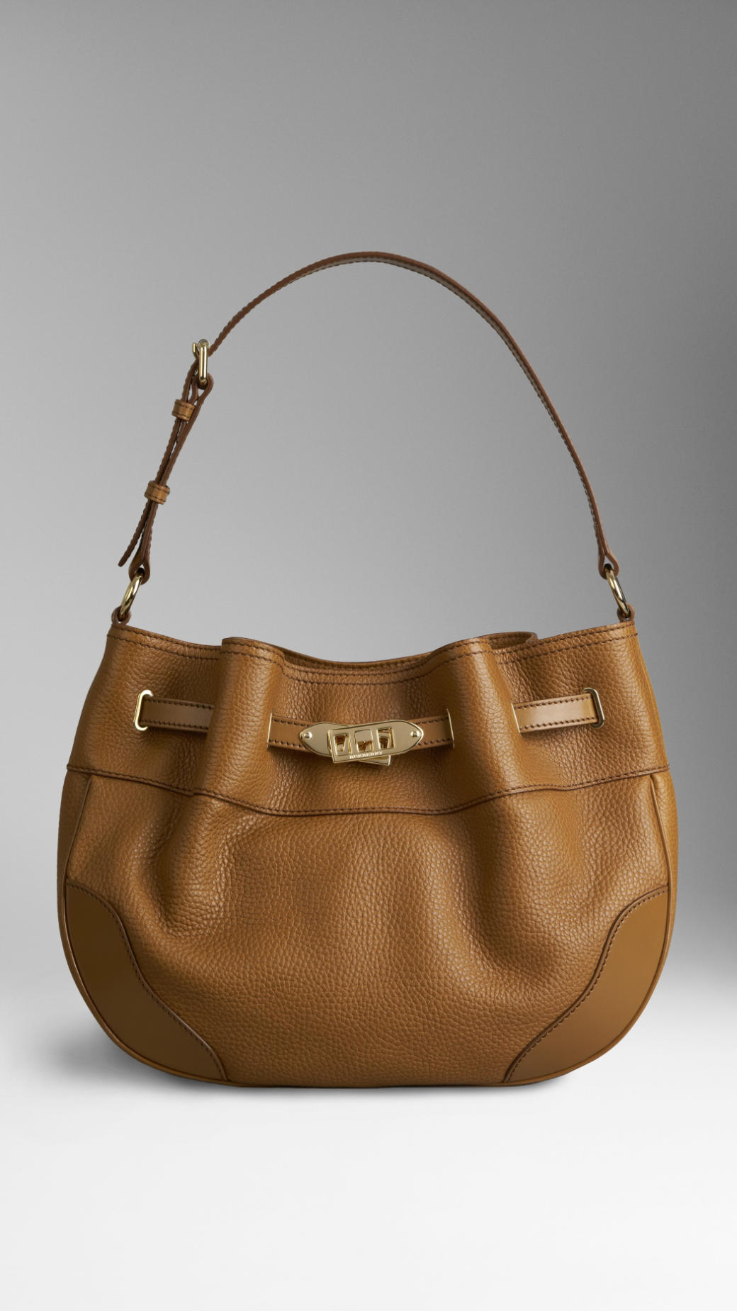 Lyst Burberry Heritage Grain Leather Hobo Bag In Brown