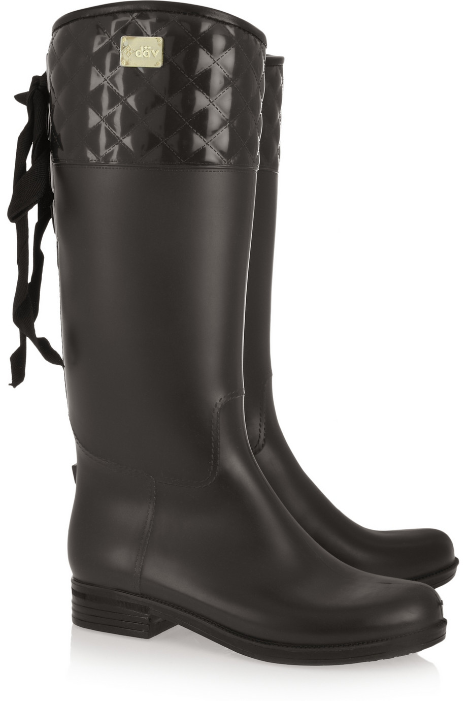 Dav Eve Quilted Pvc Rain Boots in Black (Brown) | Lyst