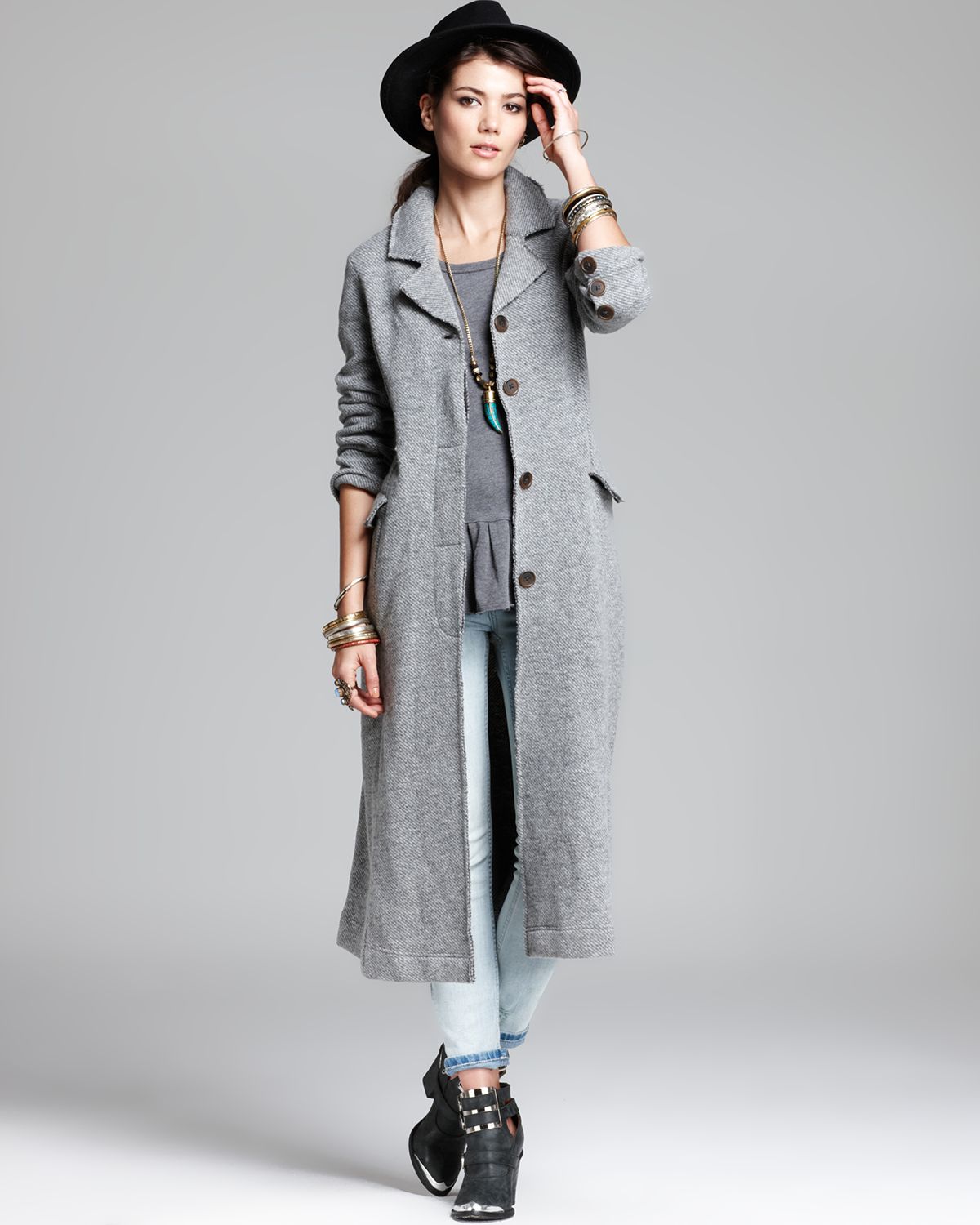 Lyst - Free People Duster Jacket Menswear Textured Swit in Gray