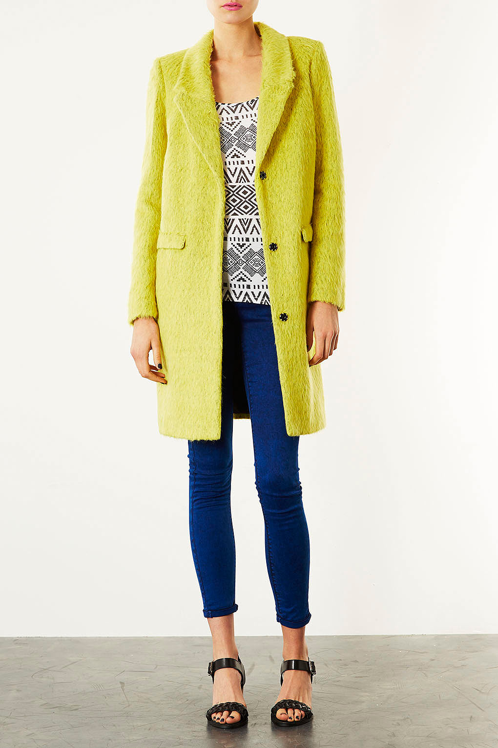 Lyst Fluffy Boyfriend Coat in Yellow