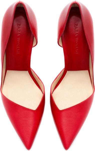 Zara Asymmetric Leather Pointy Shoes in Red | Lyst