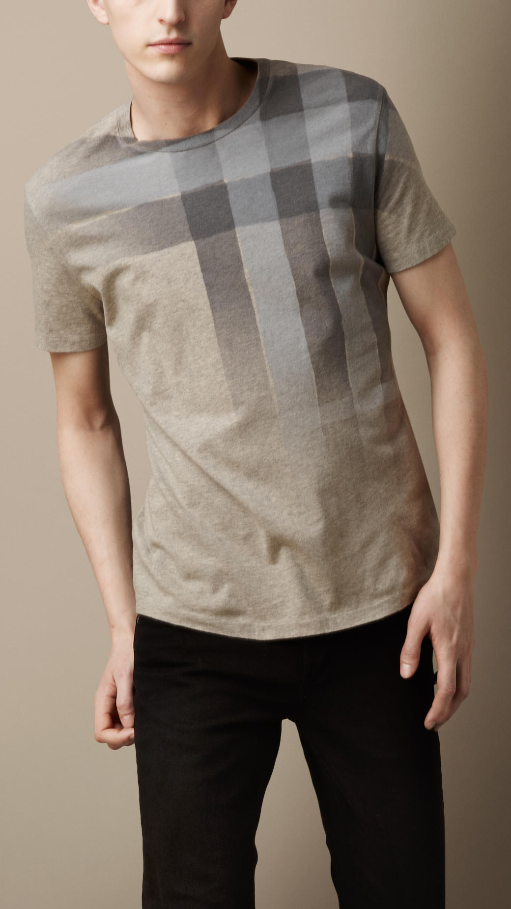 Lyst - Burberry Check Print T-Shirt in Natural for Men
