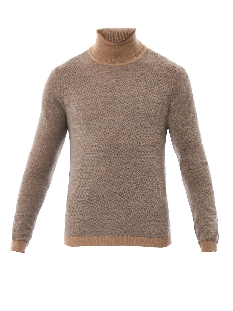 Fendi Diamond Knit Rollneck Sweater in Beige for Men | Lyst