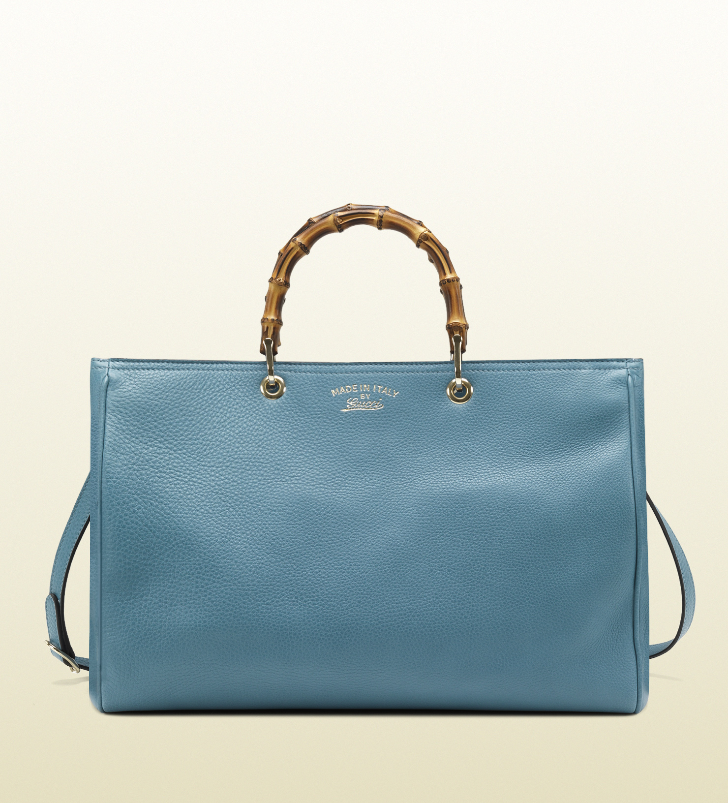 Gucci Bamboo Shopper Light Blue Leather Tote in Blue - Lyst