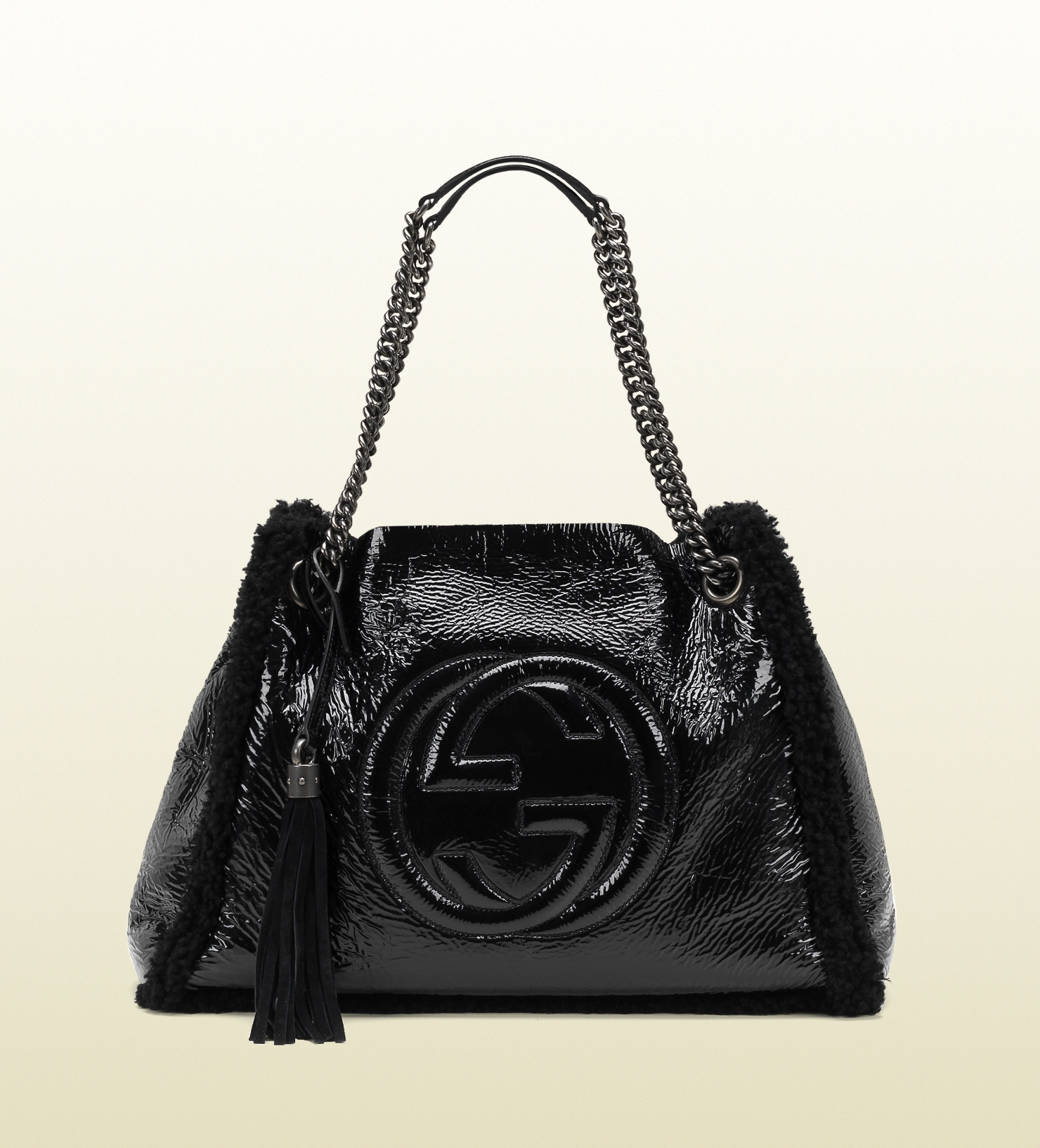 Lyst - Gucci Soho Crushed Patent Leather Shoulder Bag in Black