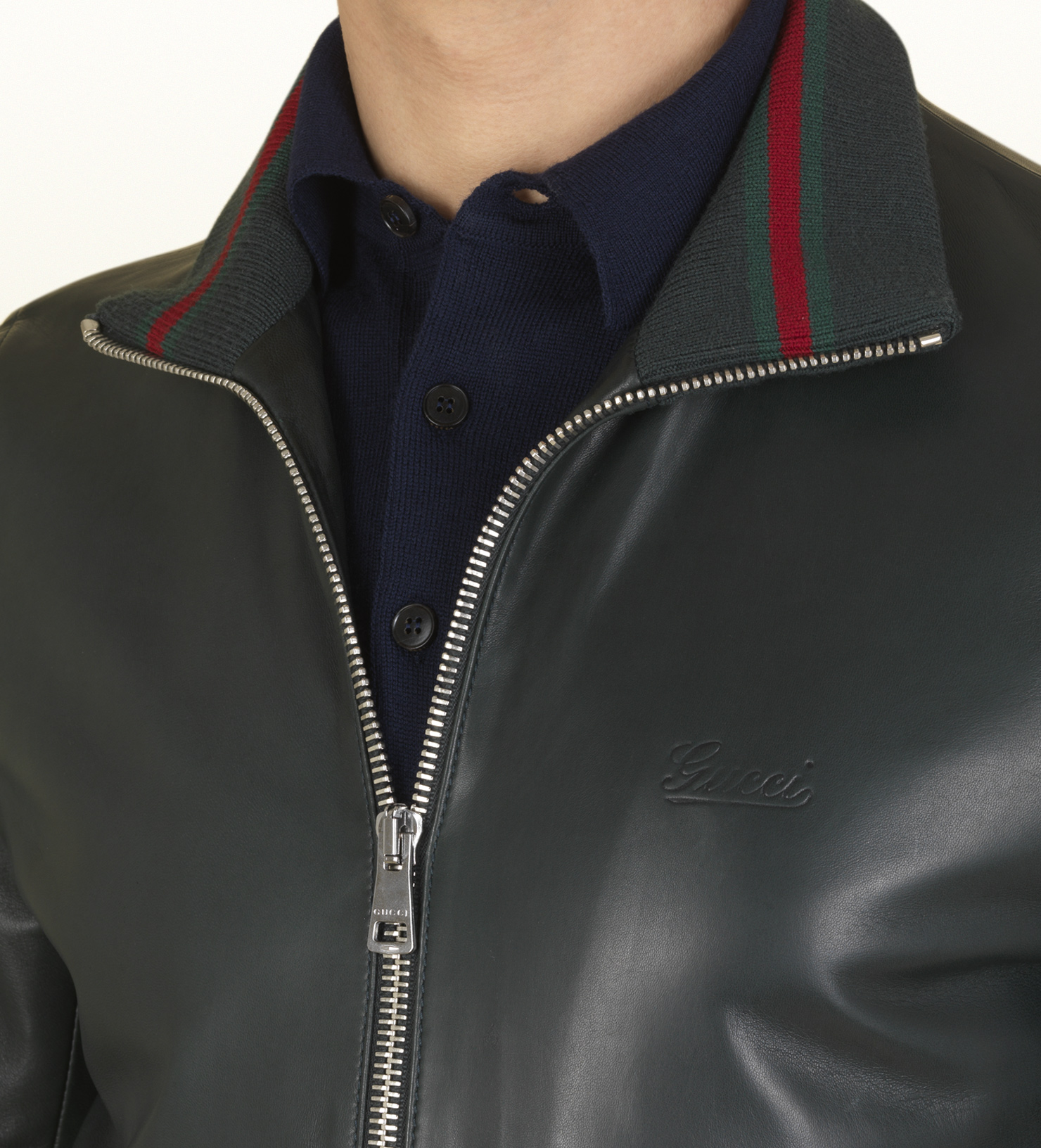 Gucci Dark Green Plonge Leather Er Jacket In For Men Lyst