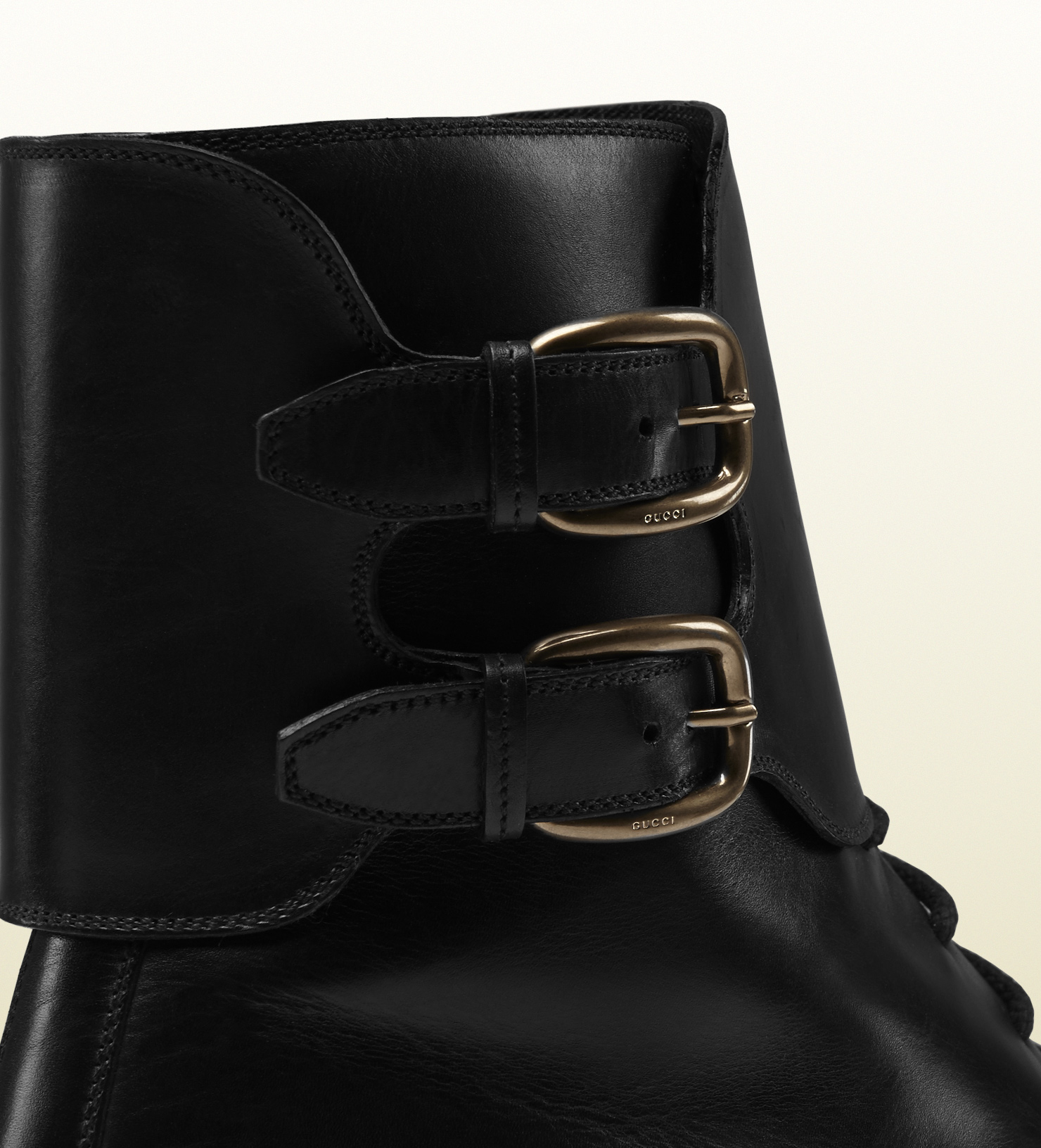 Gucci Black Leather Double Buckle Military Boot in Black for Men Lyst