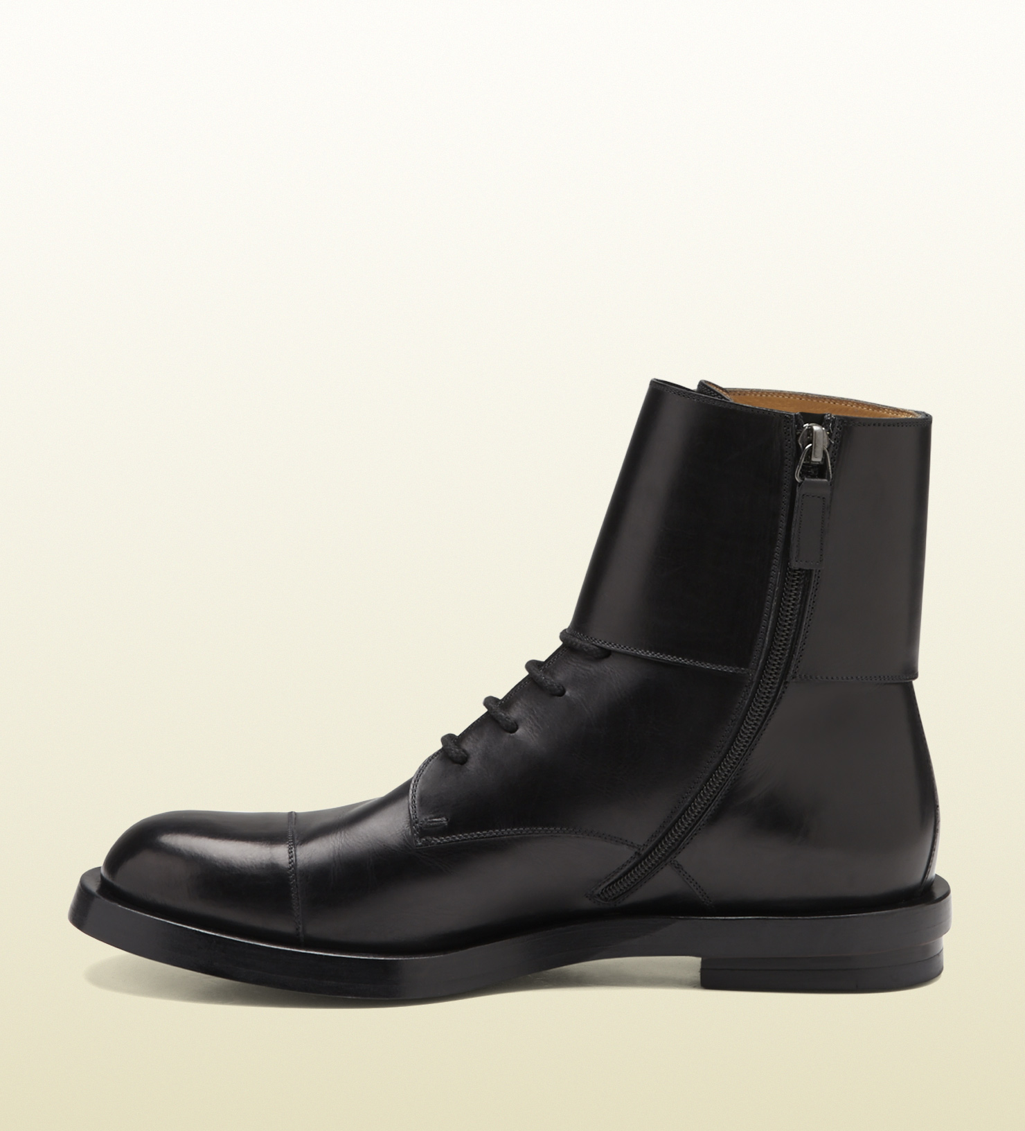 Gucci Black Leather Double Buckle Military Boot in Black for Men Lyst