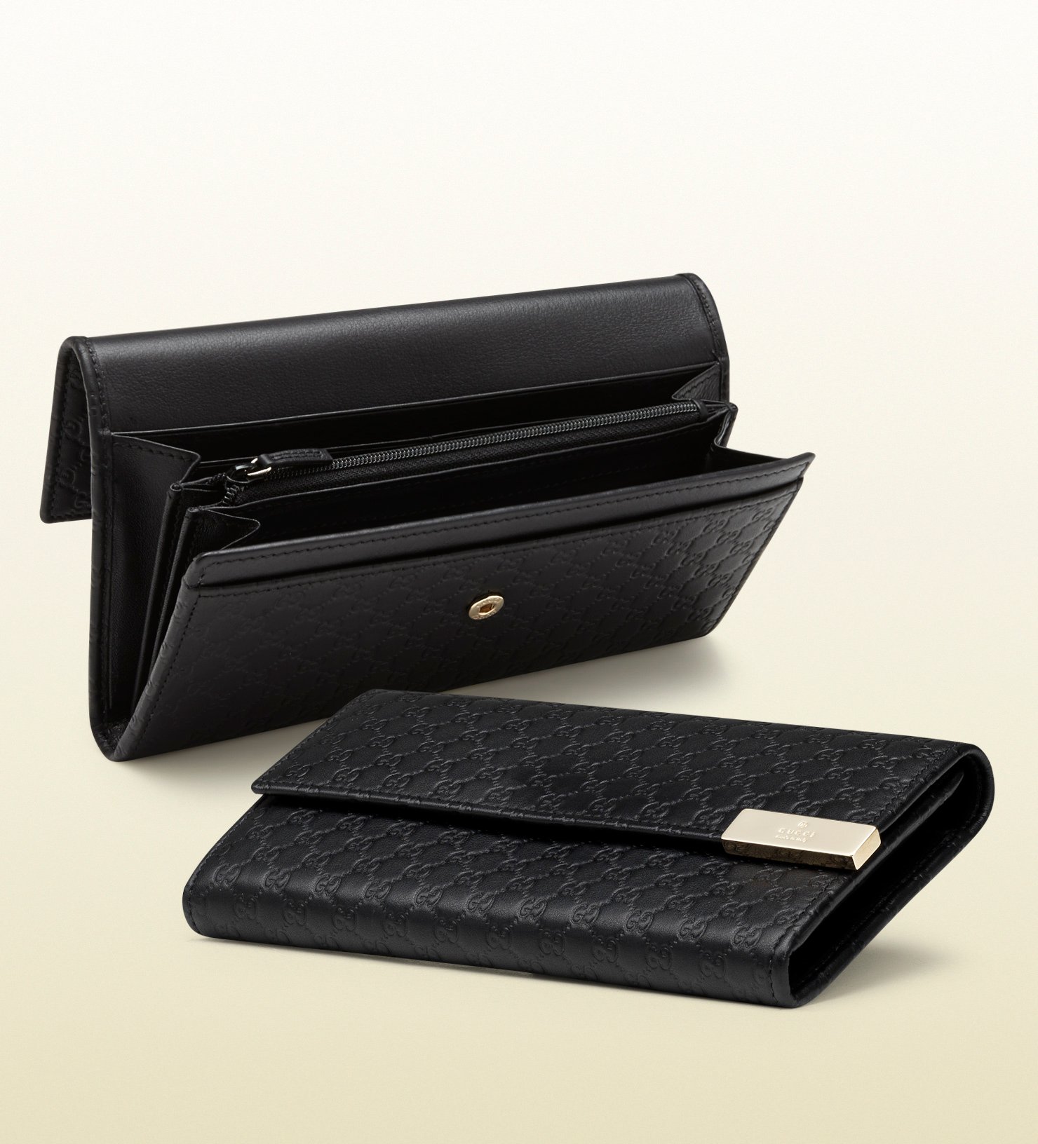 Lyst - Gucci Microssima Leather Continental Wallet in Black