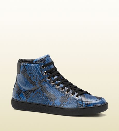 Gucci Blue Sapphire Python Hightop Sneaker in Blue for Men | Lyst