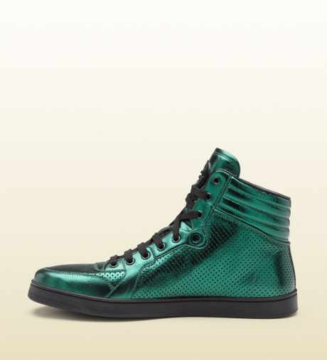 Gucci Metallic Green Leather Hightop Sneaker in Green for Men | Lyst