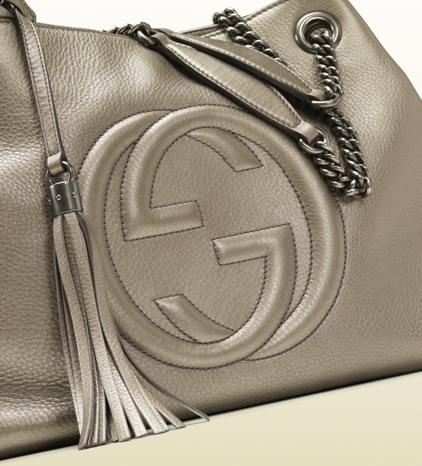 Lyst - Gucci Soho Metallic Leather Shoulder Bag in Gray