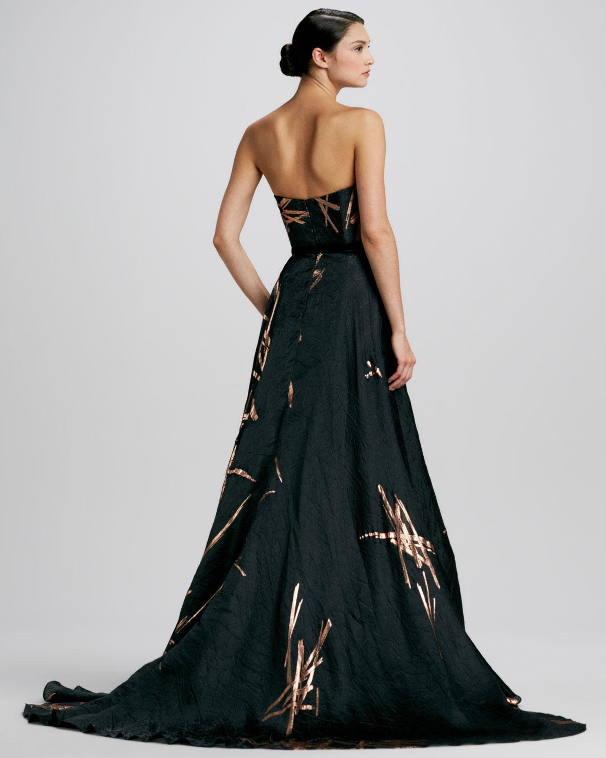 Carolina herrera Strapless Twig-jacquard Ball Gown in Black | Lyst