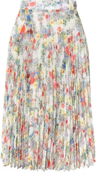 Erdem Ez Pleated Floral-Print Chiffon Skirt in Floral (Green) | Lyst
