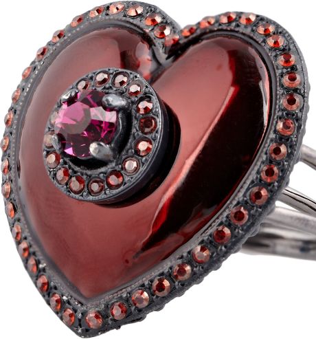 Lanvin Swarovski Crystal Brass and Enamel Heart Ring in Red (Fuchsia ...