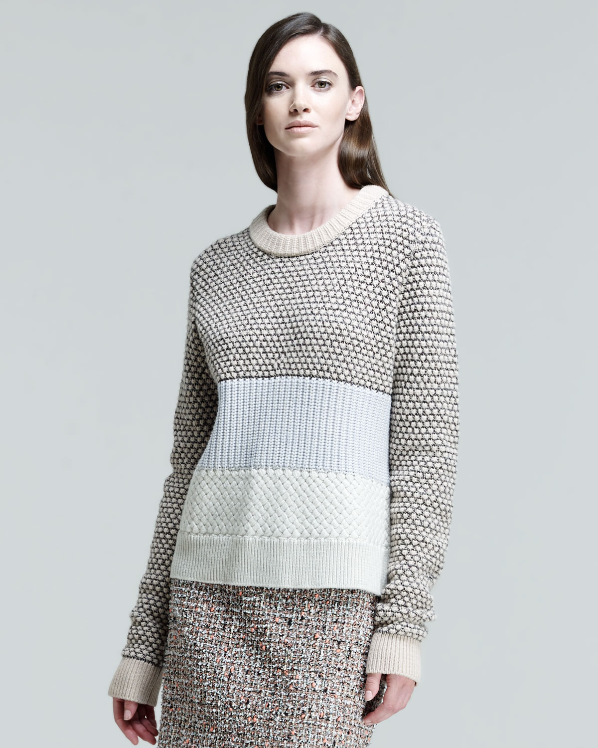 Lyst - Proenza schouler Paneled Mixedknit Sweater in Gray
