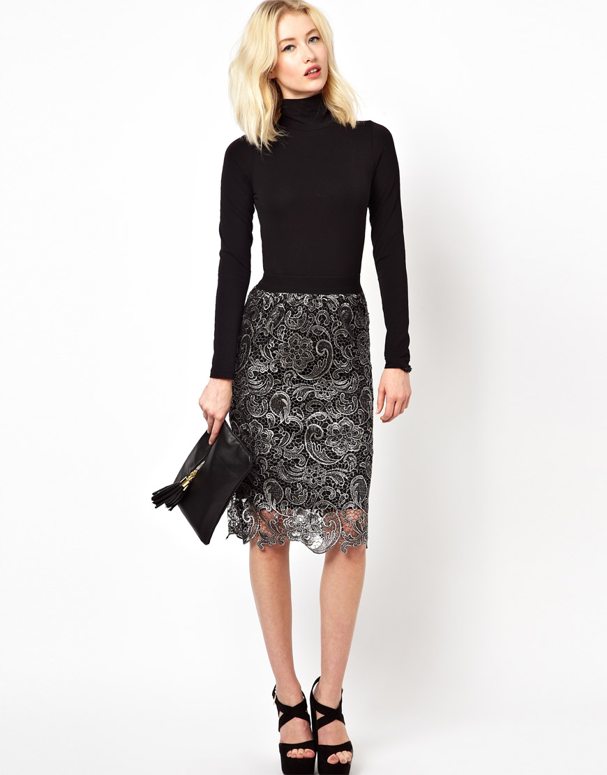 Beloved Lace Pencil Skirt in Black | Lyst