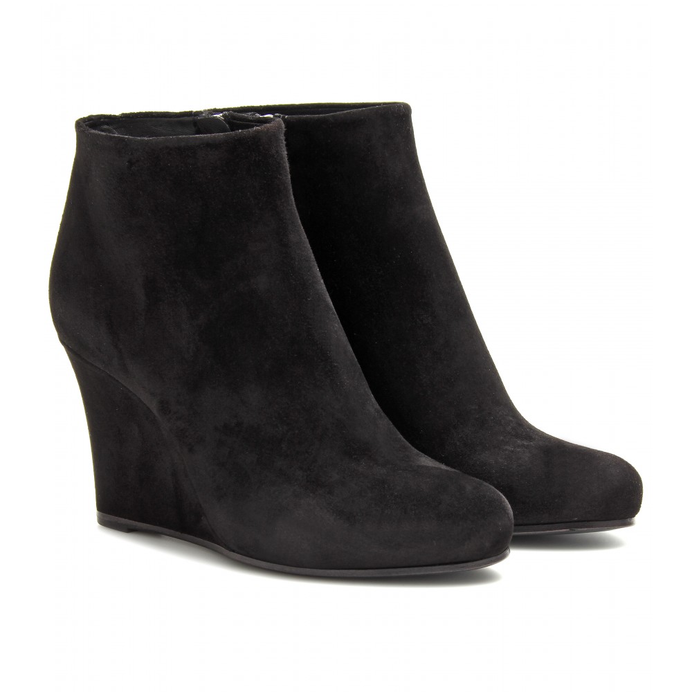 Jil sander Suede Wedge Ankle Boots in Black | Lyst