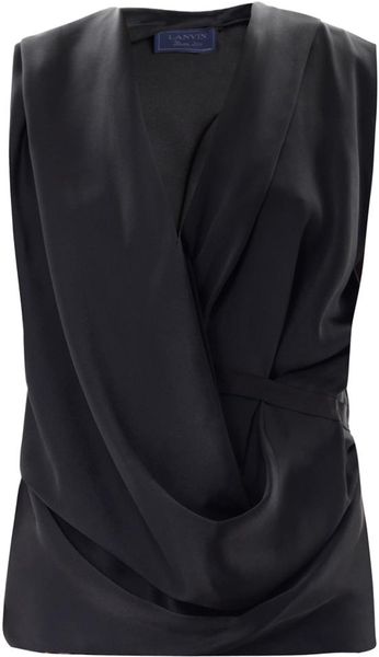 Lanvin Double Silk Draped Front Sleeveless Blouse in Black | Lyst