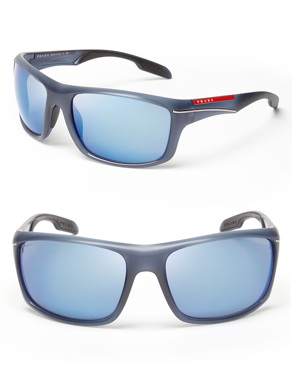 Prada Mirror Rectangular Shield Sunglasses in Blue for Men | Lyst