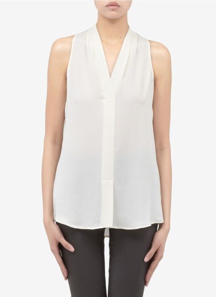 Theory Silk Sleeveless Blouse in White (cream) | Lyst