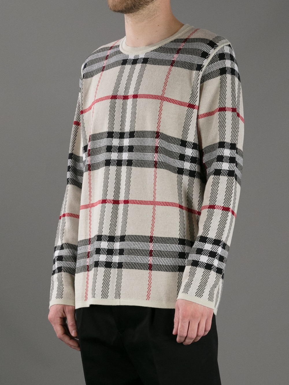 Burberry Checked Print Sweater in Natural for Men - Lyst