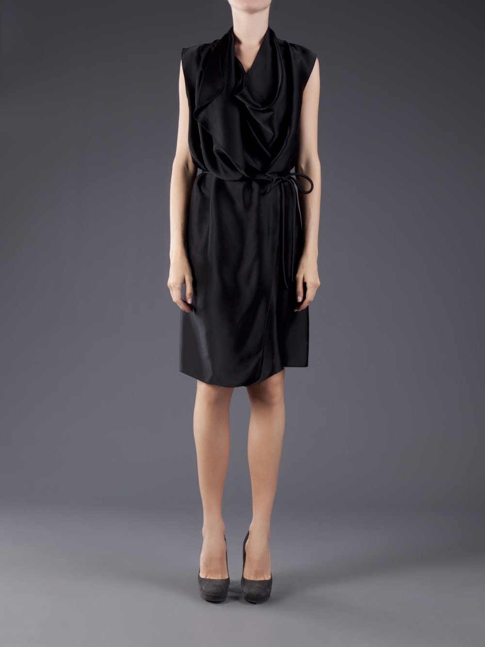 Lyst - Lanvin Sleeveless Wrap Dress in Black