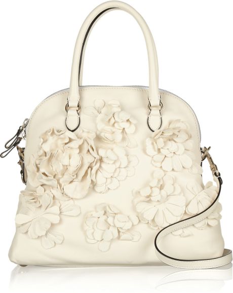Valentino Floralembellished Leather Bowling Bag in White (Cream) - Lyst