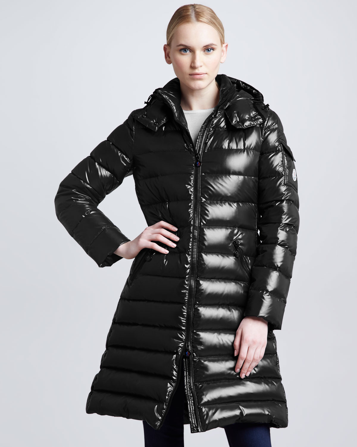Download Moncler Aphrotiti Shiny Quilted Down Coat W/fur Hood in ...