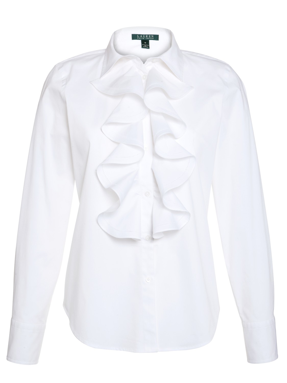 white long sleeve shirt with ruffles