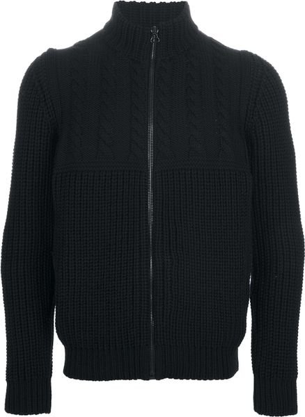 Lanvin Contrast Knit Cardigan in Black for Men (navy) | Lyst
