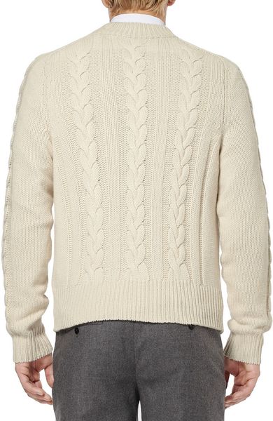 Acne Studios Brent Cableknit Wool Sweater in Beige for Men (White) | Lyst