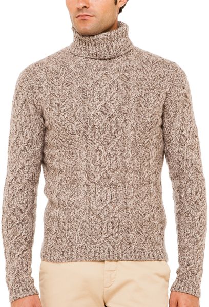 Cruciani Cashmere Cable-knit Turtleneck Sweater in Brown for Men | Lyst