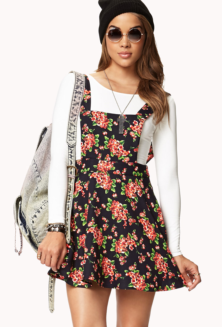 Lyst - Forever 21 Sweet Floral Overall Dress in Blue